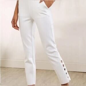 NWT Soft Surroundings White Sadie Scalloped Ankle Pants Size Tall L